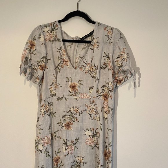 Zara 100% linen floral print short sleeve midi dress - Picture 4 of 5